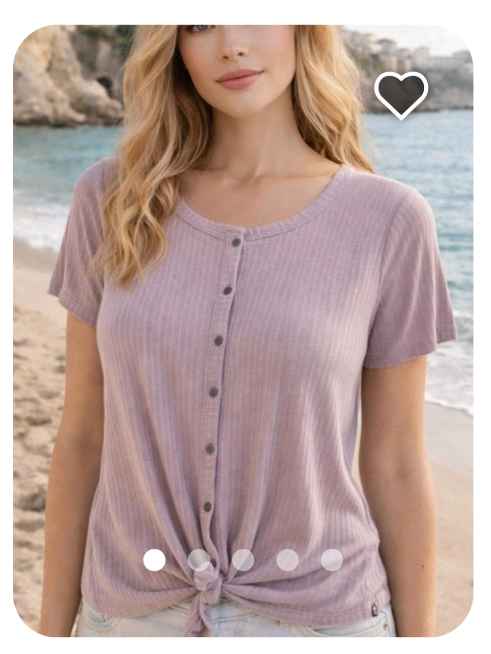 Hollister Ribbed Short Sleeve Button Front With Cute Tie Front